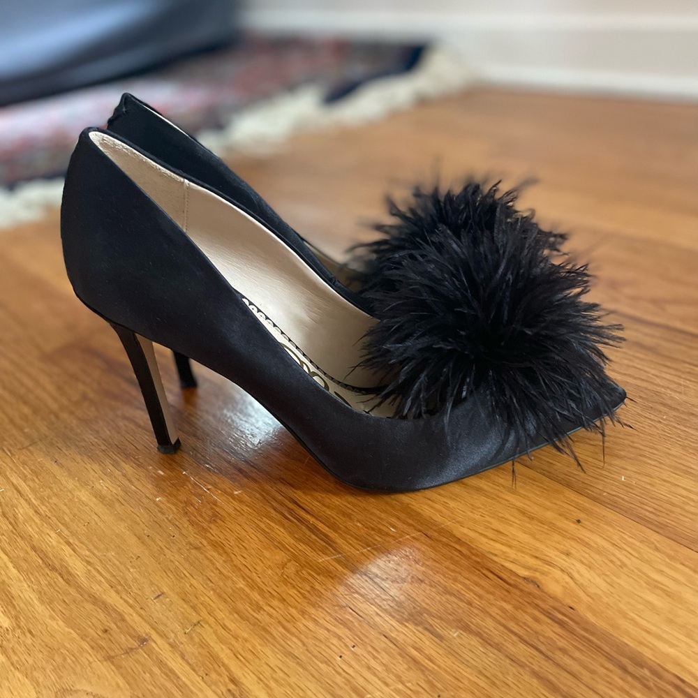 Sam Edelman black ostrich feather heels